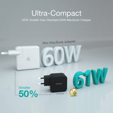 Зарядно за Apple Macbook и Лаптопи с USB-C, Choetech 220v Mini GaN 61W, Черен (3)