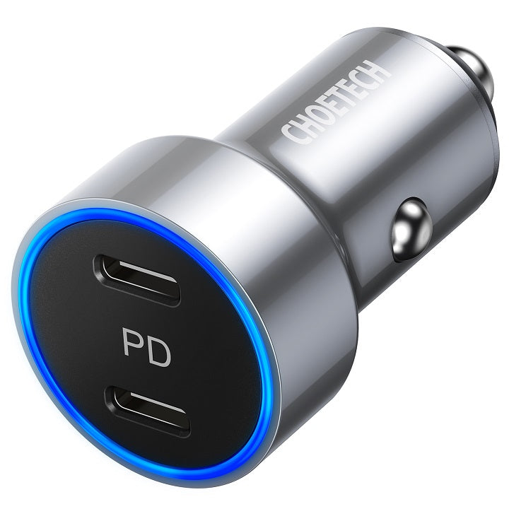 Двойно Зарядно за iPhone за Кола с USB-C, Choetech 12v Dual Car Charger PD3.0 40w, Черен