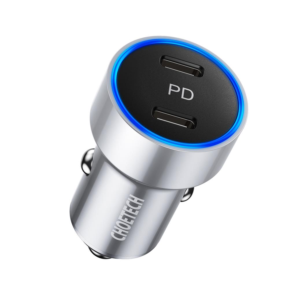 Двойно Зарядно за iPhone за Кола с USB-C, Choetech 12v Dual Car Charger PD3.0 40w, Черен (2)