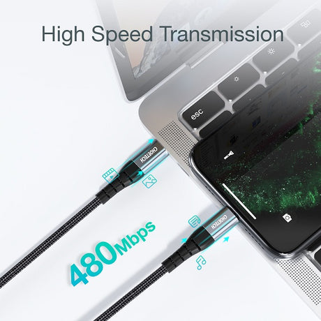 USB-C Кабел за iPhone, Choetech Lightning Nylon Cable 1.2m, Черен (3)