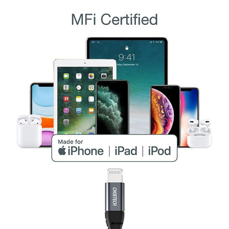 USB-C Кабел за iPhone, Choetech Lightning Nylon Cable 1.2m, Черен (5)