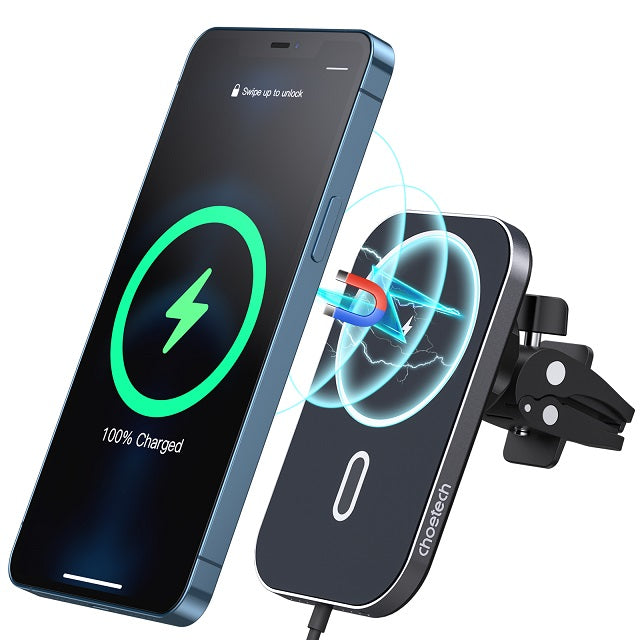Magsafe Зарядно-Стойка за Кола за iPhone, Choetech Wireless Car Charger 15w, Черен (10)