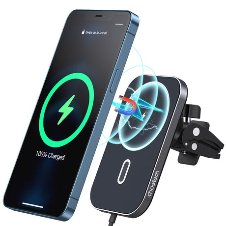 Magsafe Зарядно-Стойка за Кола за iPhone, Choetech Wireless Car Charger 15w, Черен (10)