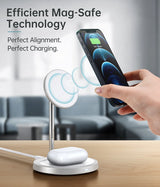 Безжично Зарядно Magsafe 2в1 за iPhone, Choetech Wireless Charging Stand 15W, Сребрист (3)