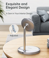 Безжично Зарядно Magsafe 2в1 за iPhone, Choetech Wireless Charging Stand 15W, Сребрист (2)