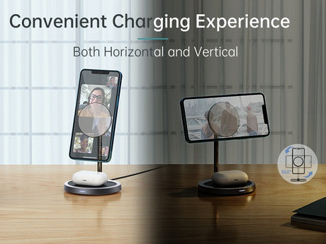 Безжично Зарядно Magsafe 2в1 за iPhone, Choetech Wireless Charging Stand 15W, Сребрист (6)