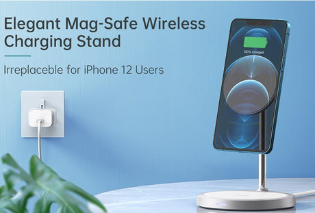 Безжично Зарядно Magsafe 2в1 за iPhone, Choetech Wireless Charging Stand 15W, Сребрист (7)