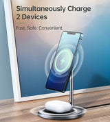 Безжично Зарядно Magsafe 2в1 за iPhone, Choetech Wireless Charging Stand 15W, Сив (3)