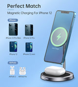 Безжично Зарядно Magsafe 2в1 за iPhone, Choetech Wireless Charging Stand 15W, Сив (6)