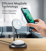Безжично Зарядно Magsafe 2в1 за iPhone, Choetech Wireless Charging Stand 15W, Сив (2)