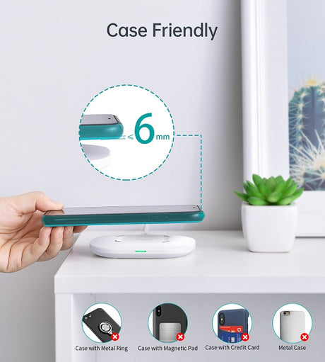 Безжично Зарядно за Телефон и Слушалки, Choetech Wireless Pad Fast Charger 15W, Бял (3)