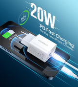 Бързо Зарядно с USB-C за iPhone, Choetech 220v PD3.0 20W, Бял (3)