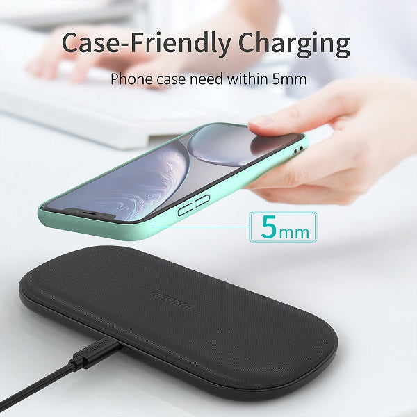 Безжично Зарядно 2в1, Choetech Wireless Duo Leather Charger 18W, Черен (3)
