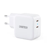 Двойно Зарядно с USB-C за iPhone, Choetech 220v Dual GaN 20+20W, Бял