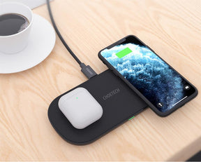 Безжично Зарядно 2в1, Choetech Wireless Duo Leather Charger 18W, Черен