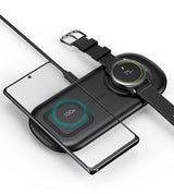 Безжично Зарядно 2в1 за Samsung Watch и Смартфони, Choetech Wireless Duo Charger 15W, Черен