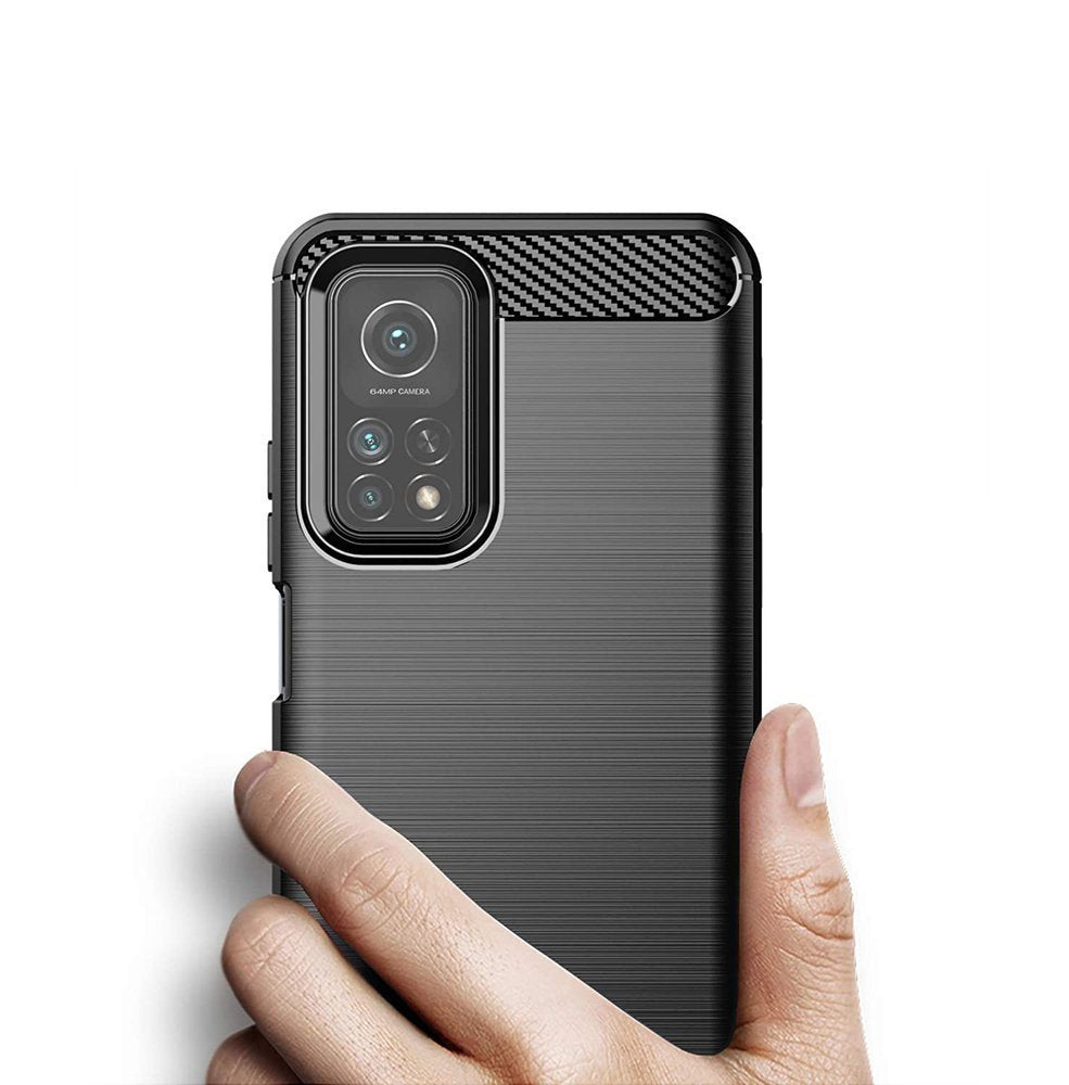 Противоударен Силиконов Калъф за Xiaomi Mi 10T/Pro, Forcell Carbon Case, Черен (2)
