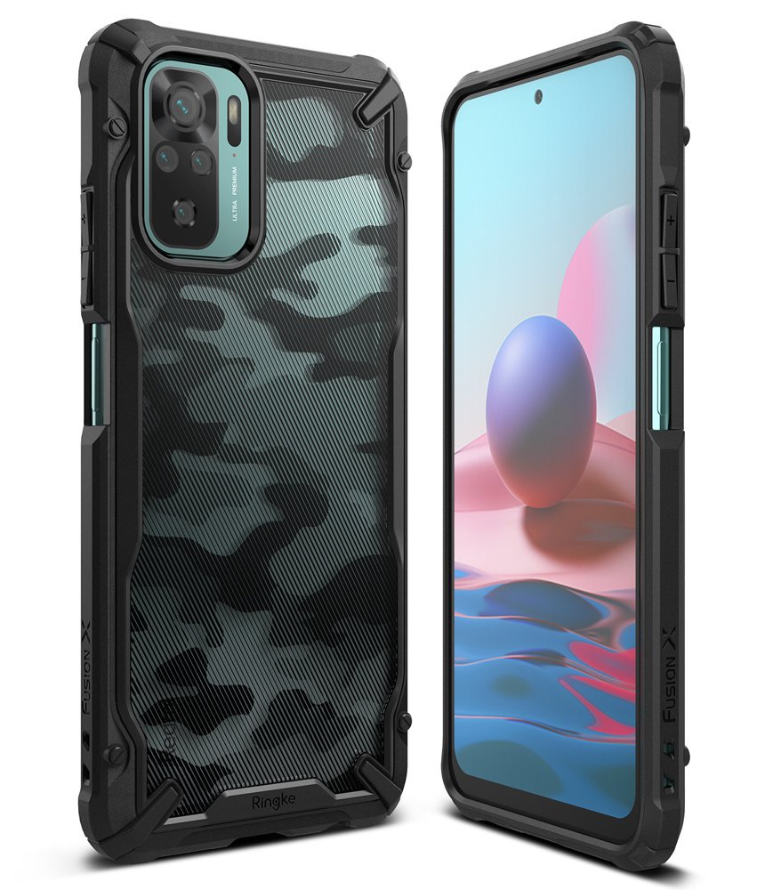 Противоударен Хибриден Калъф за Xiaomi Redmi Note 10/10S, Ringke Fusion X Camo Case, Черен
