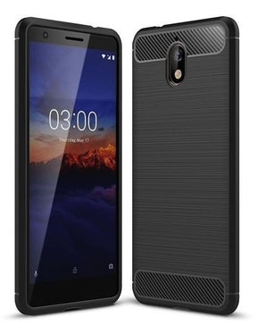 Противоударен Силиконов Калъф за Nokia 3.1, Forcell Carbon Case, Черен