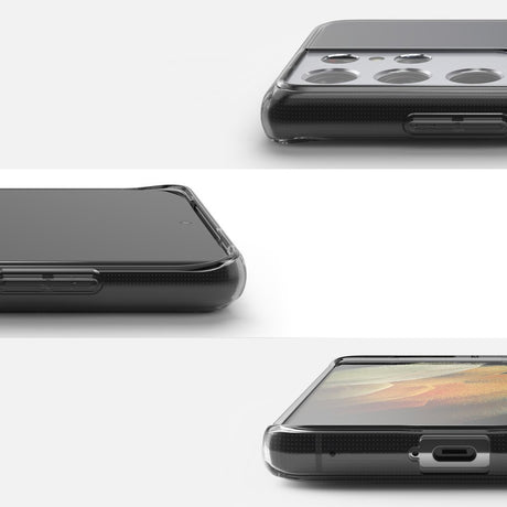 Противоударен Силиконов Калъф за Samsung S21 Ultra, Полупрозрачен, Ringke Air Case, Черен (4)