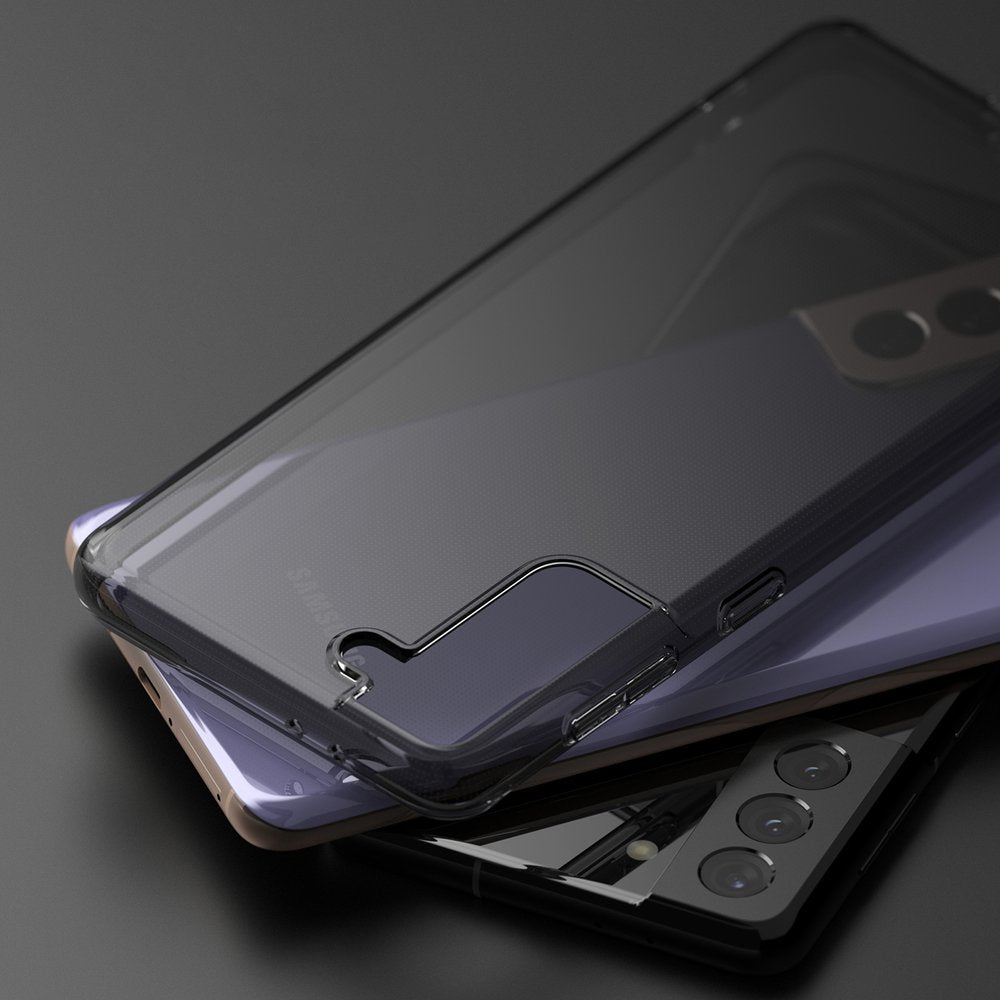 Противоударен Силиконов Калъф за Samsung S21 Plus, Полупрозрачен, Ringke Air Case, Черен (2)