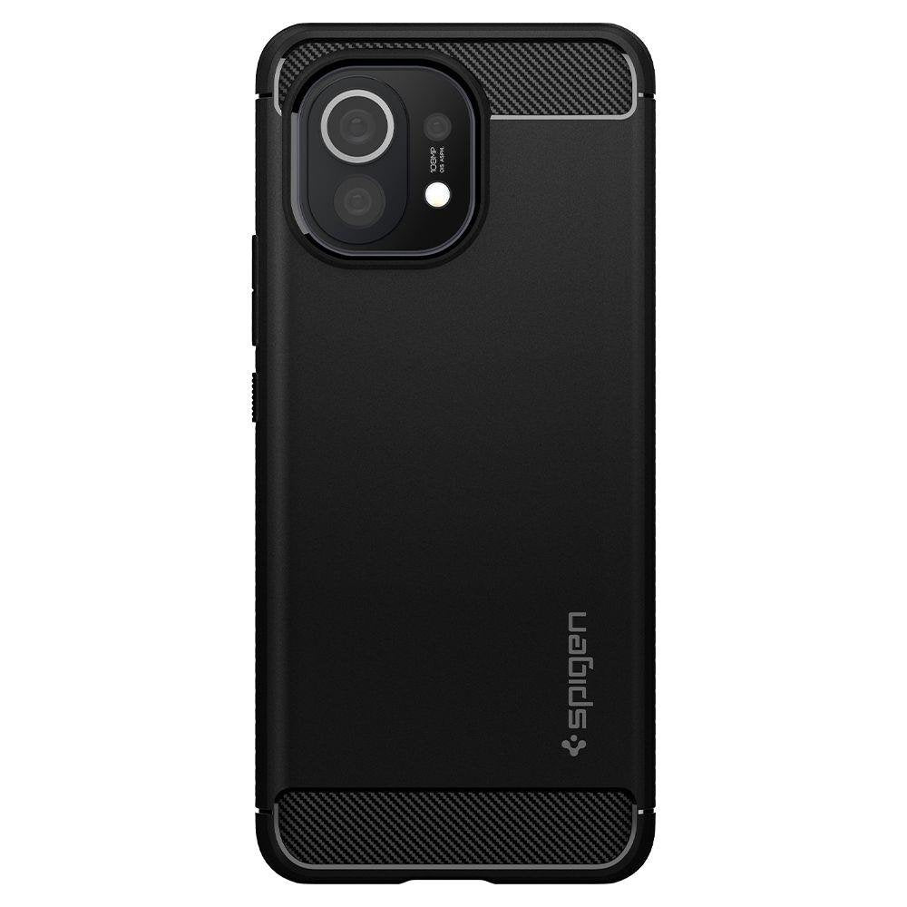 Противоударен Силиконов Калъф за Xiaomi Mi 11, Spigen Rugged Armor Case, Черен (3)