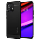 Противоударен Силиконов Калъф за Xiaomi Mi 11, Spigen Rugged Armor Case, Черен