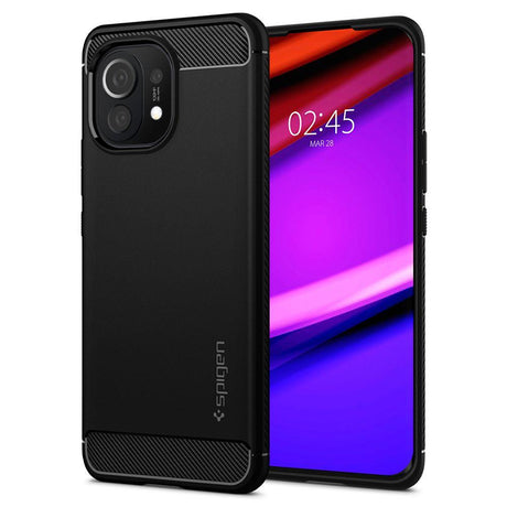 Противоударен Силиконов Калъф за Xiaomi Mi 11, Spigen Rugged Armor Case, Черен