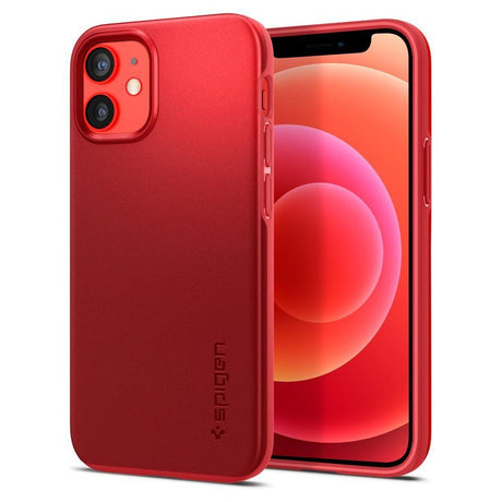Противоударен Калъф за iPhone 12 Mini, Spigen Thin Fit Case, Червен (3)