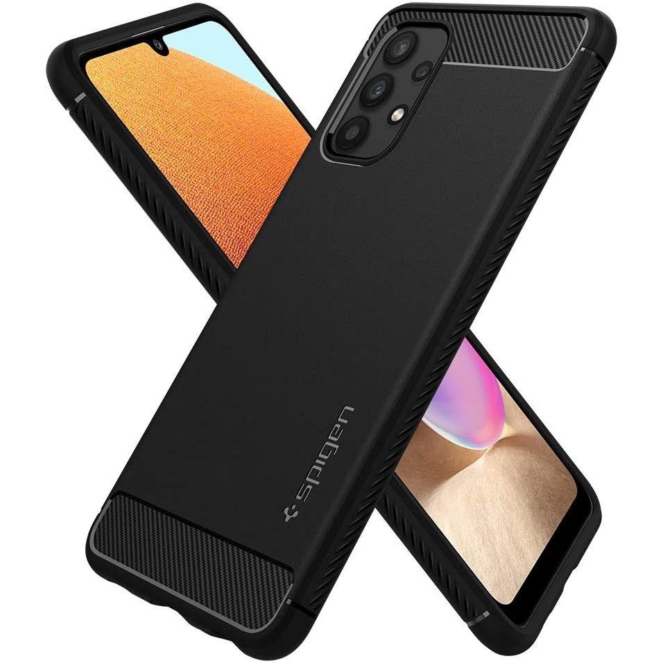 Противоударен Силиконов Калъф за Samsung A32 4G, Spigen Rugged Armor Case, Черен (4)