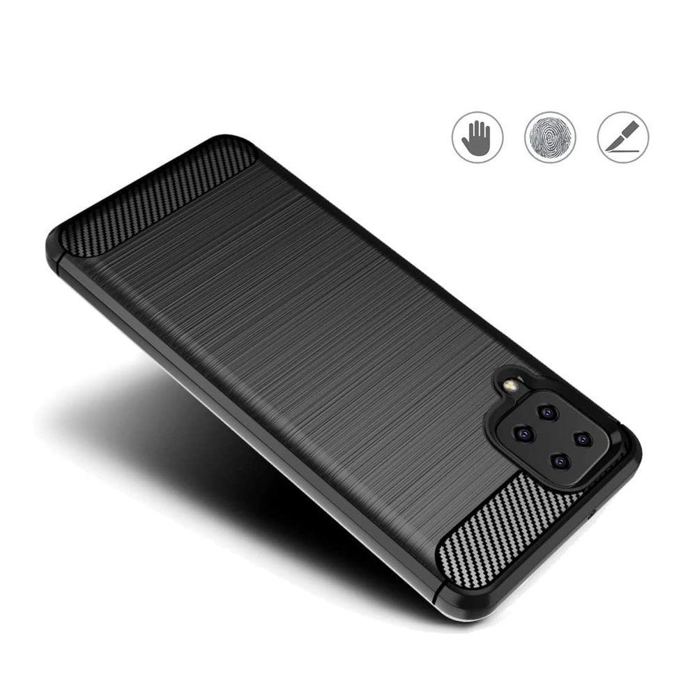 Противоударен Силиконов Калъф за Samsung A12, Forcell Carbon Case, Черен (4)