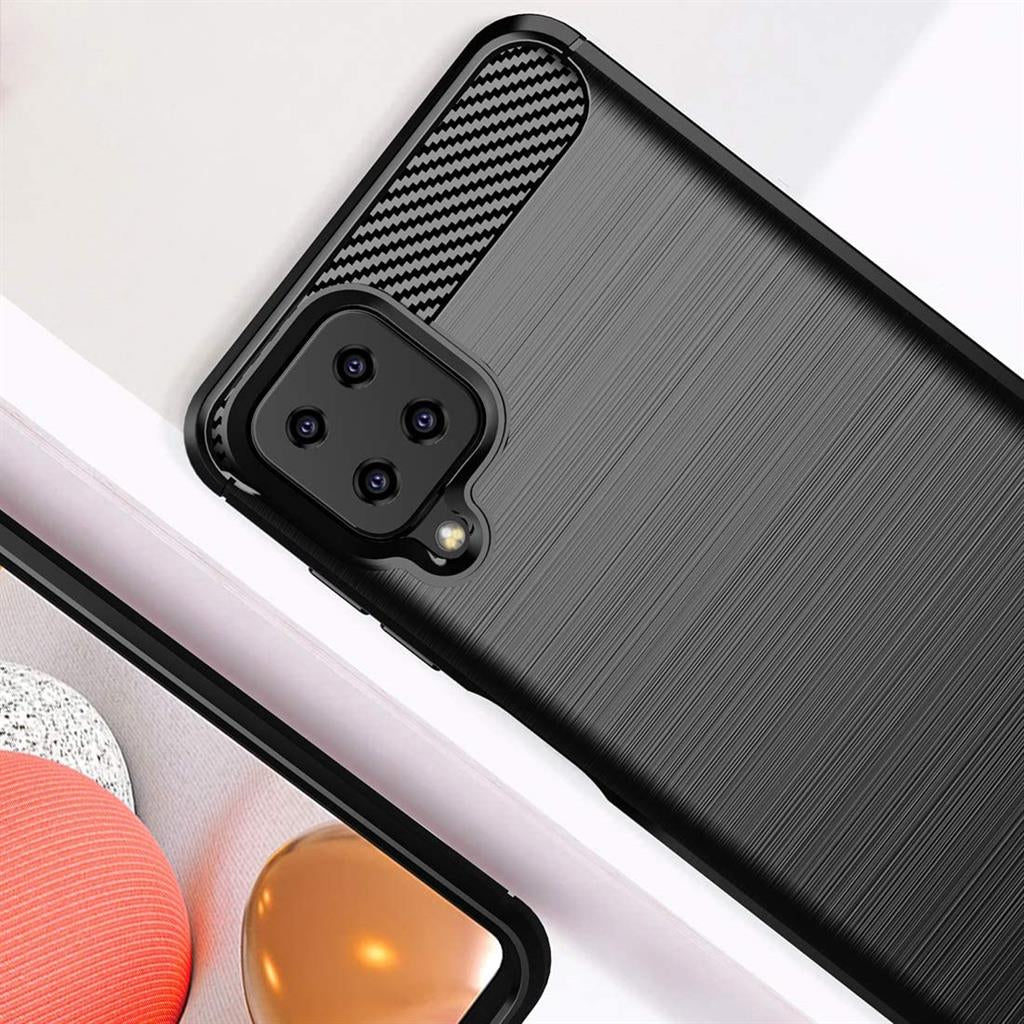 Противоударен Силиконов Калъф за Samsung A12, Forcell Carbon Case, Черен (2)