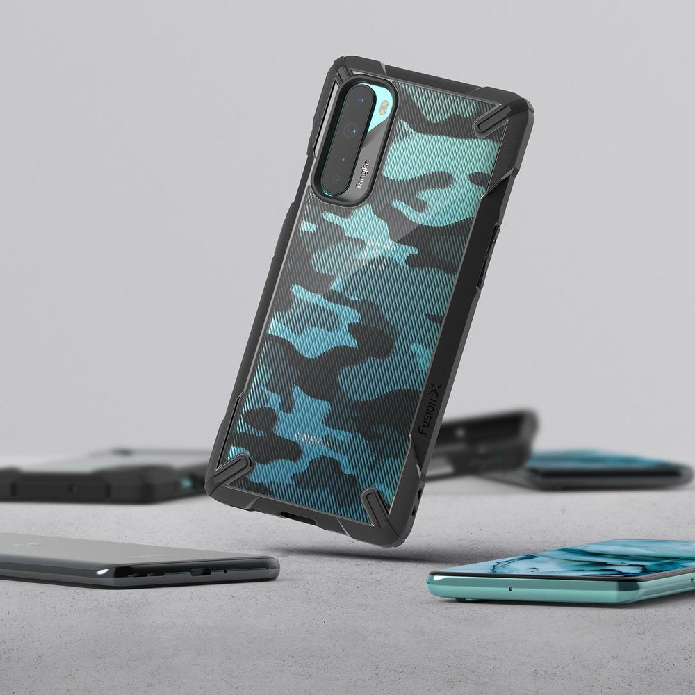Противоударен Хибриден Калъф за Oneplus Nord, Ringke Fusion X Camouflage Case, Черен (4)