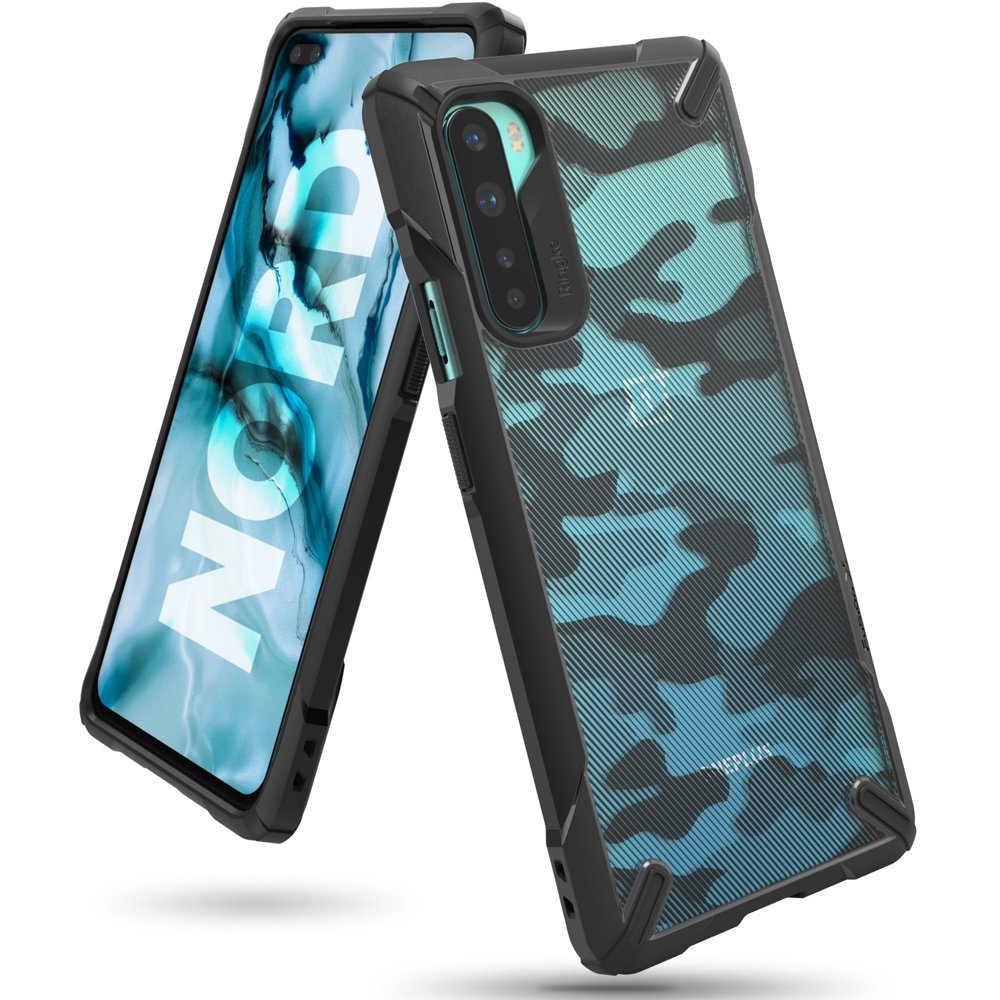 Противоударен Хибриден Калъф за Oneplus Nord, Ringke Fusion X Camouflage Case, Черен