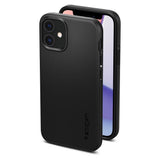 Противоударен Калъф за iPhone 12 Mini, Spigen Thin Fit Case, Черен