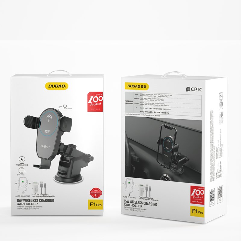 Стойка за Кола с Бързо Безжично Зареждане, Dudao Board Holder 15w, Черен (5)