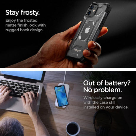 Противоударен Хибриден Калъф за iPhone 12 Mini, Spigen Nitro Force Case, Черен (6)