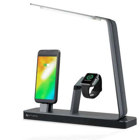 Безжично Зарядно за Apple Watch и iPhone с LED лампа, 4Smarts Wireless Station 2in1, Сив