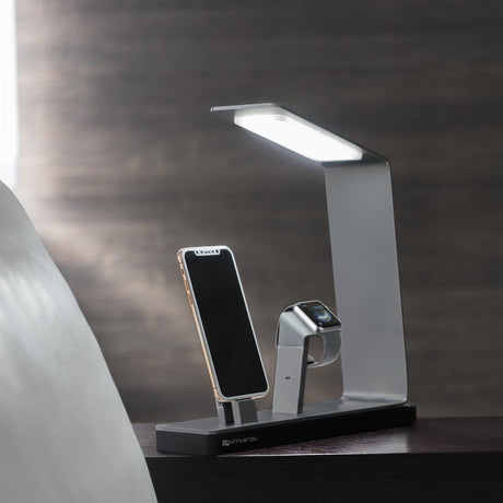 Безжично Зарядно за Apple Watch и iPhone с LED лампа, 4Smarts Wireless Station 2in1, Сив (2)