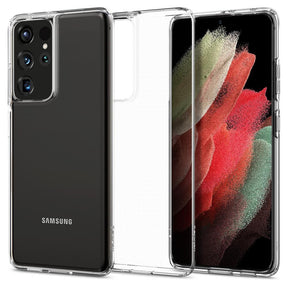 Противоударен Силиконов Калъф за Samsung S21 Ultra, Spigen Liquid Crystal Case, Прозрачен