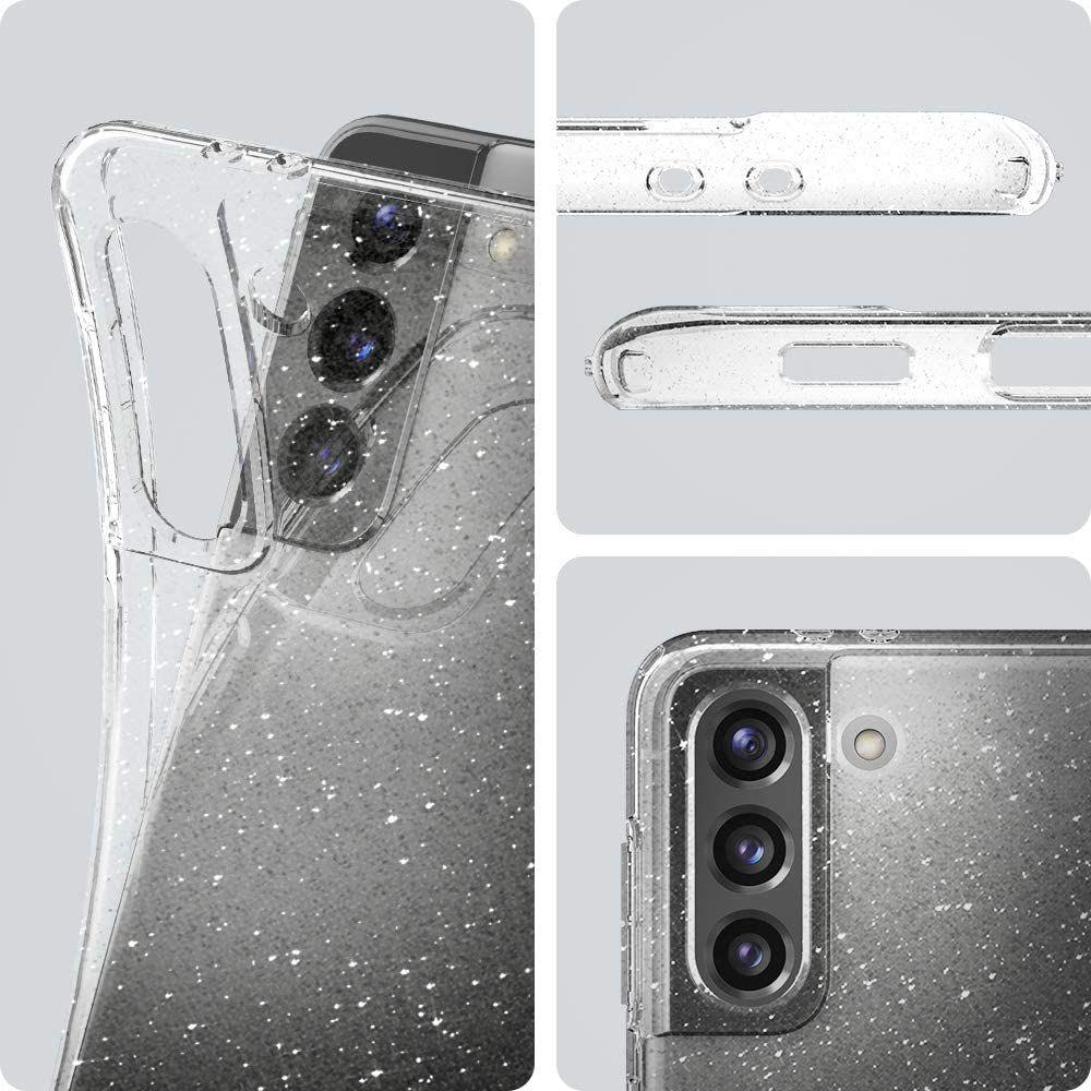 Противоударен Блестящ Калъф за Samsung S21, Spigen Liquid Crystal Glitter Quartz Case, Прозрачен (6)
