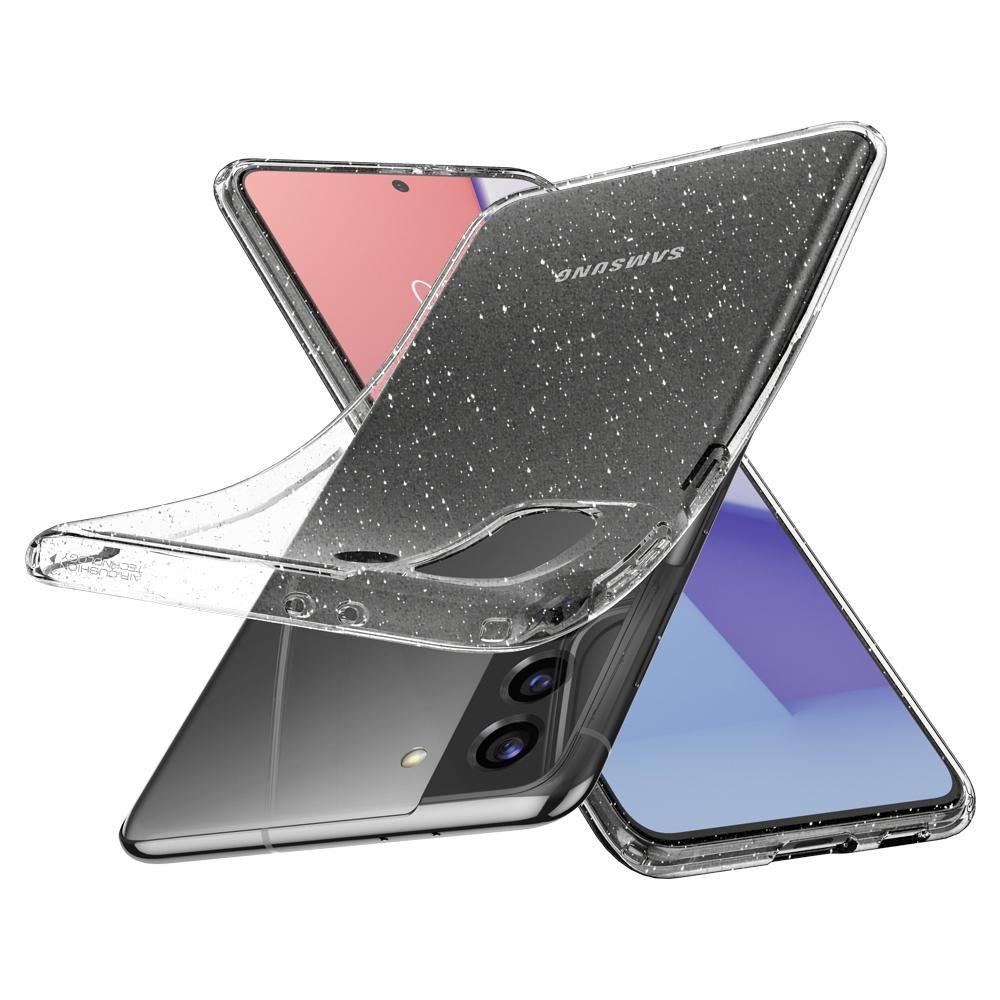 Противоударен Блестящ Калъф за Samsung S21, Spigen Liquid Crystal Glitter Quartz Case, Прозрачен (2)