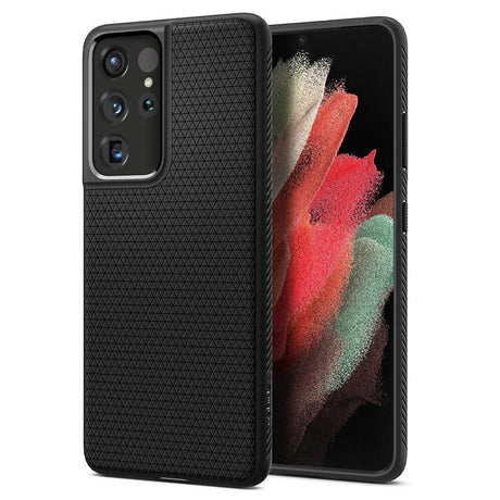 Противоударен Силиконов Калъф за Samsung S21 Ultra, Spigen Liquid Air Case, Черен