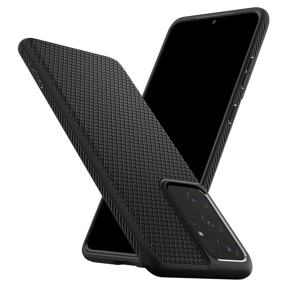 Противоударен Силиконов Калъф за Samsung S21 Ultra, Spigen Liquid Air Case, Черен (2)