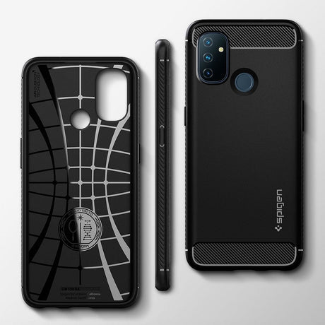 Противоударен Силиконов Калъф за Oneplus Nord N100, Spigen Rugged Armor Case, Черен (2)