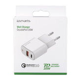 Бързо Зарядно с USB-C за iPhone, 4Smarts 220v DoublePort PD/QC 3.0 20w, Бял (5)