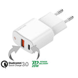 Бързо Зарядно с USB-C за iPhone, 4Smarts 220v DoublePort PD/QC 3.0 20w, Бял (2)