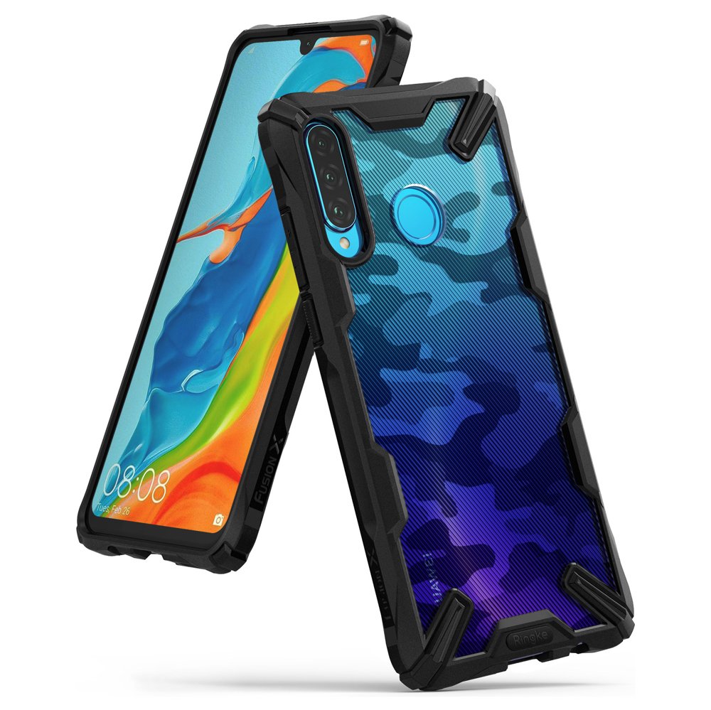Противоударен Хибриден Калъф за Huawei P30 Lite, Ringke Fusion X Camouflage Case, Черен