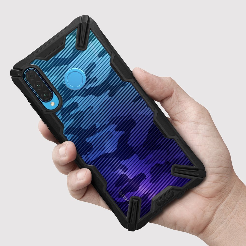 Противоударен Хибриден Калъф за Huawei P30 Lite, Ringke Fusion X Camouflage Case, Черен (3)