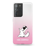 Луксозен Калъф за Samsung S21 Ultra, Karl Lagerfeld Choupette Fun Case, Розов